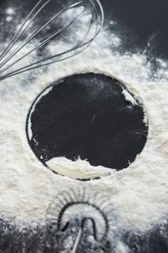 Selective focus, copyspace, circle in flour Foto stock