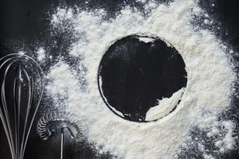 Selective focus, copyspace, circle in flour Stock Photos