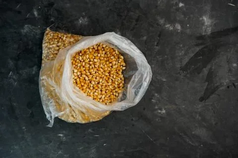 Selective focus, corn kernels in plastic bag Stock Photos
