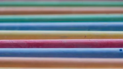 Selective focus on crayons for drawing different colors Stock Photos