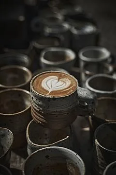 Selective focus cup of hot latte art coffee Stock Photos