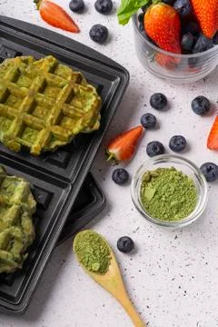 Selective focus, curd matcha waffles Stock Photos