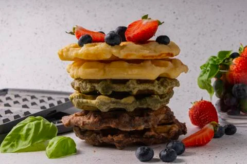 Selective focus, curd vanila waffles Stock Photos