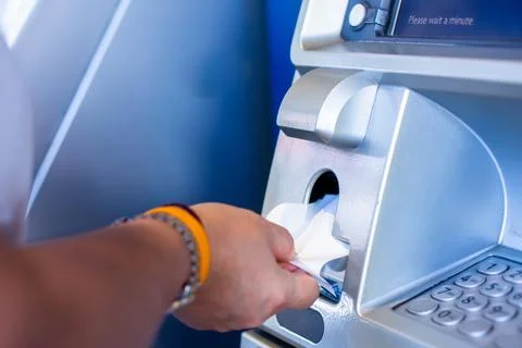 Selective focus to customer hand get slip Stock Photos