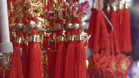 Selective focus of The decoration of chinese new year in a monastery in Jak.. Stock Footage 326303324
