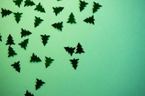Selective focus, decorative Christmas trees, copy space Stock Photos