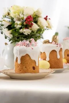 Selective focus delicious easter cakes Stock Photos