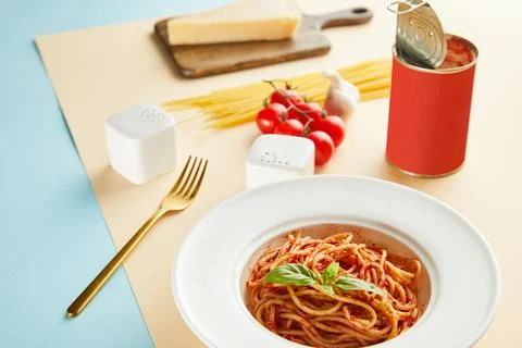 Selective focus delicious spaghetti tomato Stock Photos