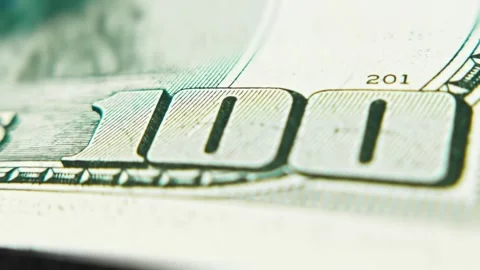 Selective focus on detail of 100 dollars banknote. Macro shooting Stock Footage 280667344