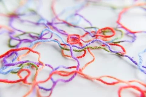Selective focus at different threads for knitting Stock Photos