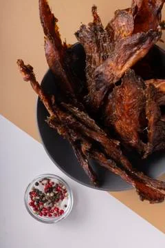 Selective focus, dried chicken meat Stock Photos