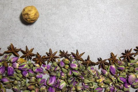 Selective focus dried rose bud. spice shop for sale Stock Photos