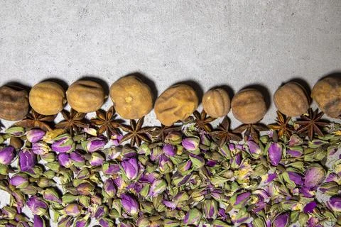 Selective focus dried rose bud. spice shop for sale Stock Photos