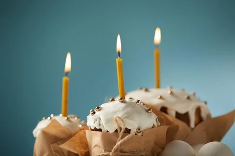 Selective focus easter cakes decorated Stock Photos