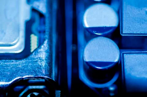 Selective focus effect and macro view of the group of electronic components o Stock Photos