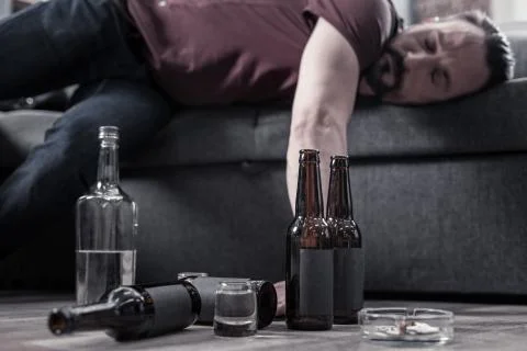 Selective focus of empty bottles Stock Photos