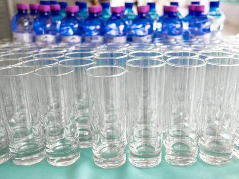 Selective focus on empty clean glasses. Stock Photos