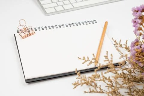 Selective focus on empty notebook with stationery Stock Photos