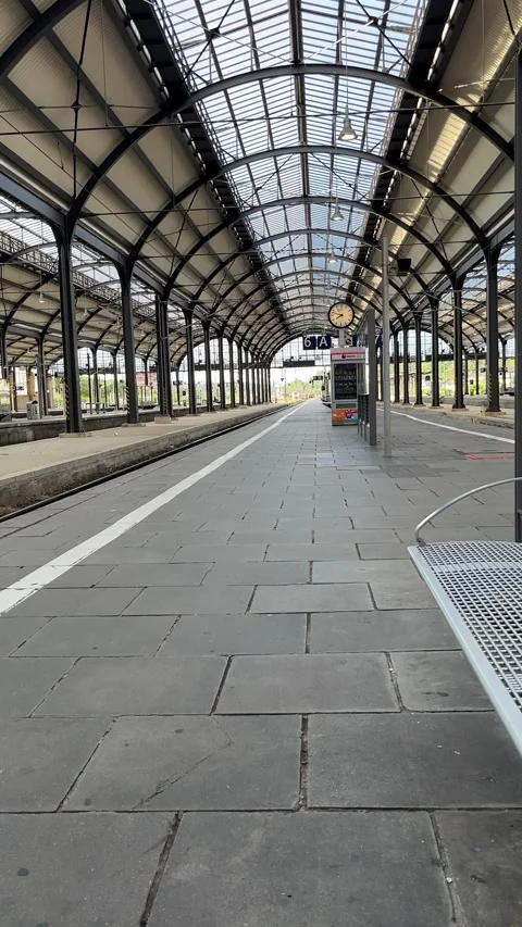 Selective focus empty railway station in wiesbaden germany Stock Footage 347582930