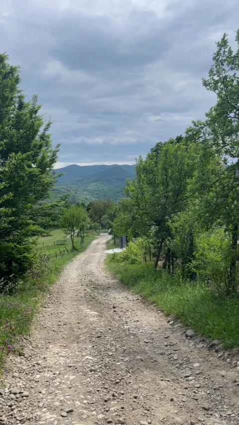 Selective focus empty rural street in highland village Stock Footage 335589688