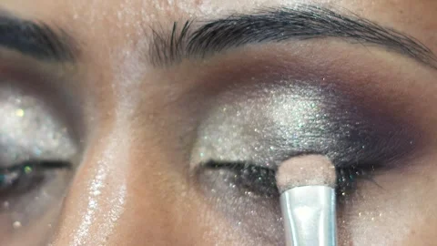 Selective Focus Eye Shadow Makeup Application Closeup Stock Footage 325528834