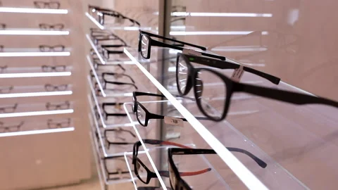 Selective Focus,  Eyewear display stand full of luxury glasses Stock Footage 146032844