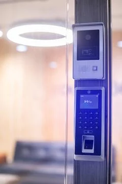 Selective focus to finger scan reader. Electronic control machine with fing.. Stock Photos