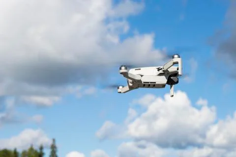Selective focus, flying drone, quadrocopter Stock Photos