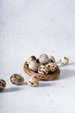 Selective focus. fresh quail eggs Stock Photos