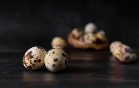 Selective focus. fresh quail eggs Foto stock