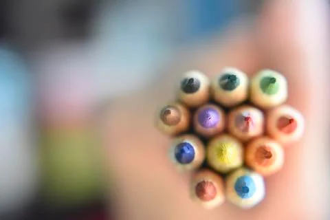 Selective focus on the front side of pencils Stock Photos