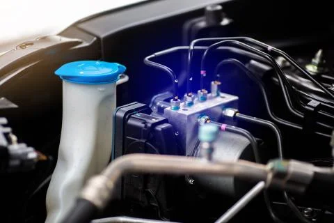 Selective focus to fuel supply control unit. Stock Photos