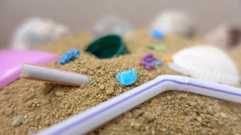Selective Focus On Garbage On The Beach. Stock Photos