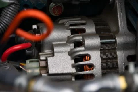 Selective focus of an generator from a diesel engine Stock-Fotos