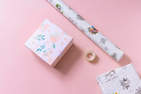 Selective focus. gift wrapping with your own hands, instructions Stock Photos