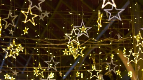 Selective focus of glowing neon star shapes decoration, Shining bright beau.. Stock Footage 326307973