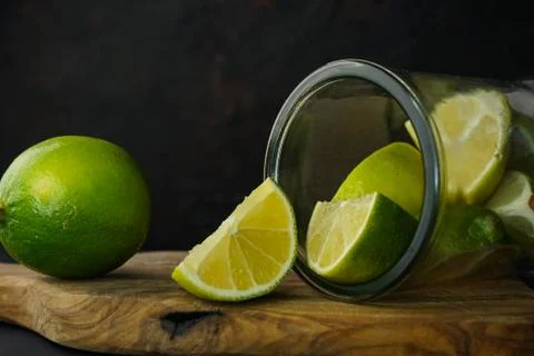 Selective focus, green lime slices Stock Photos