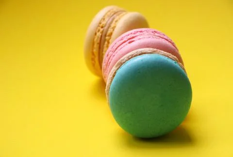 Selective focus at group of Macaroons pastels color snack and sweet food Stock Photos