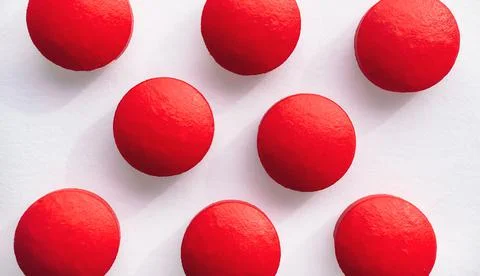 Selective focus, group of red medical pills isolated on white background.Health Stock Photos