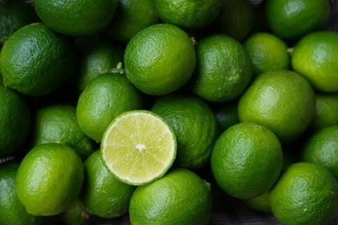 Selective focus at half lime with clusters lime, view from above Stock Photos