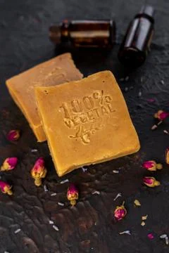 Selective focus, hand-made scented soap Stock Photos