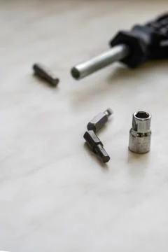 Selective focus hand repair tools, a pair of interchangeable iron bits Foto stock