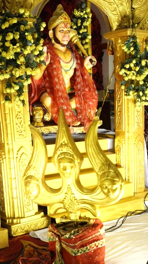 Selective Focus on Hanuman Idol with Trident Stock Footage 317289734
