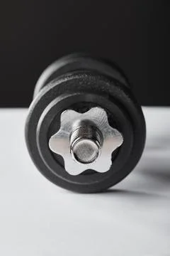 Selective focus heavy dumbbell black Stockfoto's