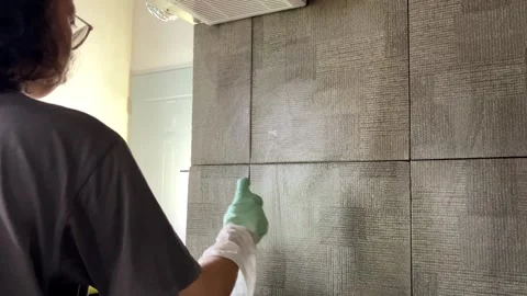 Selective Focus Of Housewives Cleaning Kitchen Wall Tile Stock Footage 343517733