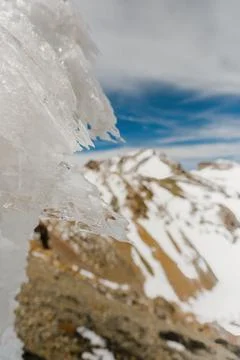 Selective focus of ice on the mountain in volcano iztaccihuatl Stock Photos