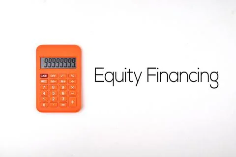 Selective focus image of calculator with Equity Financing wording on a white  Stock Photos