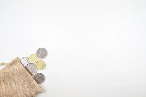 Selective focus image of coin isolated on white background with copy space Stock Photos
