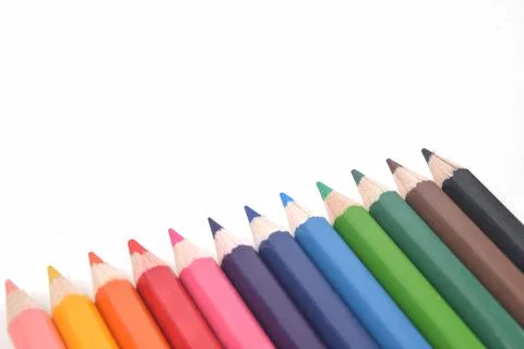 Selective focus image of colorful pencil color with copy space isolated on wh Stock Photos