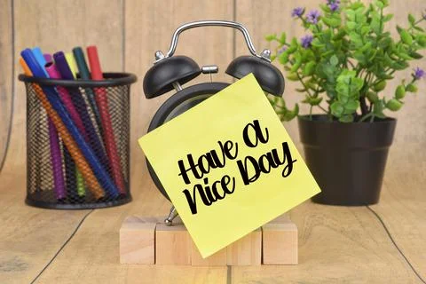 Selective focus image of Have A Nice Day wording on a blur background of deco Stock Photos